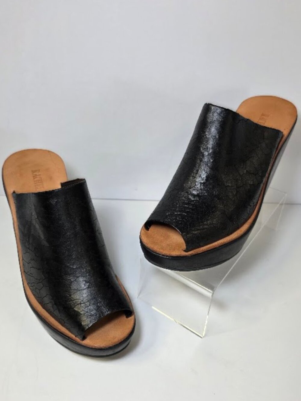 Rachel Comey Lea Moon Black Crackled Leather Platform Slides 6.5
